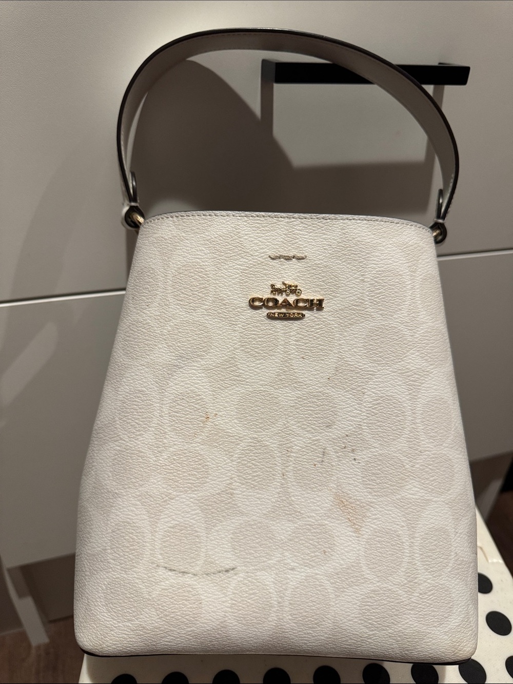 Coach White Signature Shoulder Bag with Gold Hardware